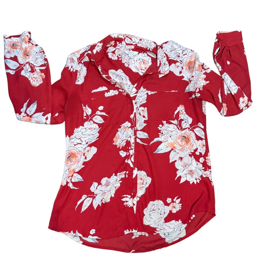Candie's Red Floral Button Down Shirt